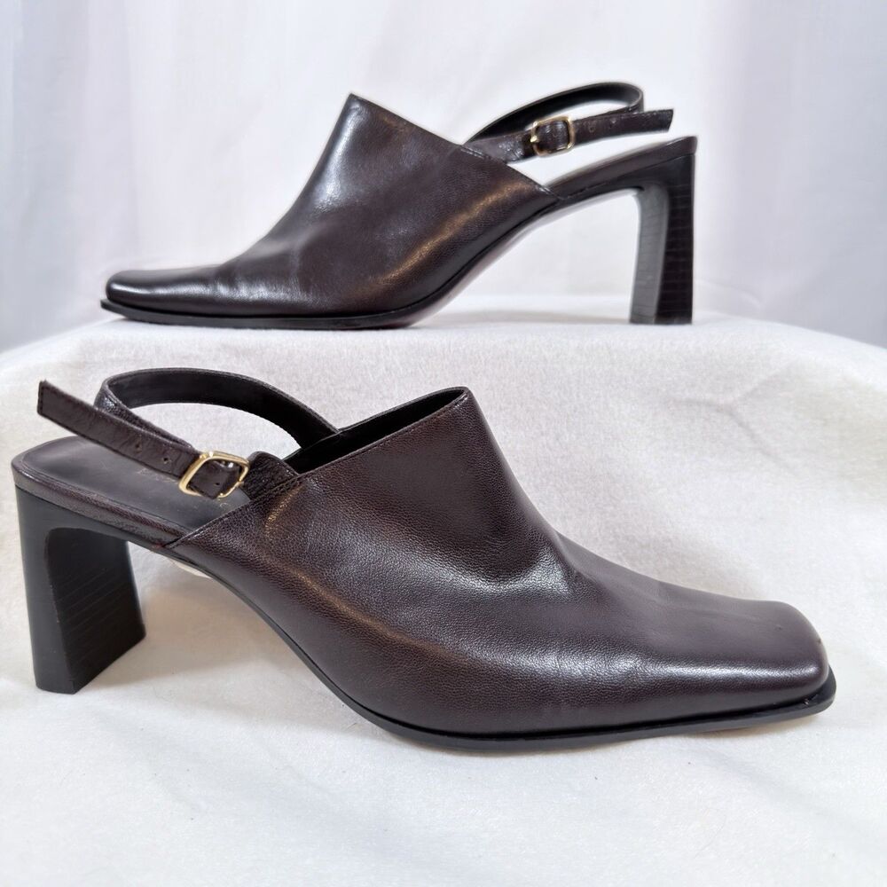 Enzo Angiolini Womens 8.5 Brown Leather Square Toe Slingback High Heel Classy